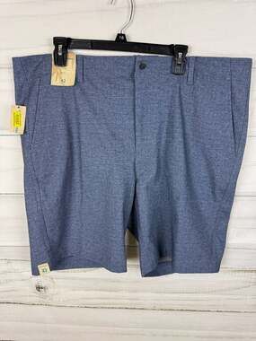 Caribbean Men's Heathered Blue Flat Front Hybrid Comfort Waist Shorts